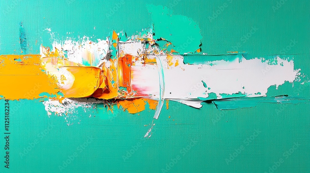 Poster vibrant abstract landscape, bold oil paint strokes create a dynamic interplay of color and texture, 
