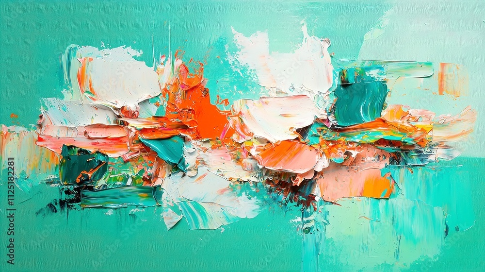 Poster vibrant abstract palette, an artistic expression with dynamic oil paint strokes layered on a texture