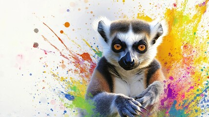 Fototapeta premium Colorful Lemur Illustration with Splash Background