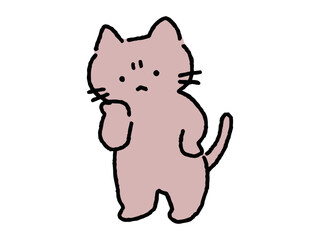 悩めるネコのゆるい手描きイラスト