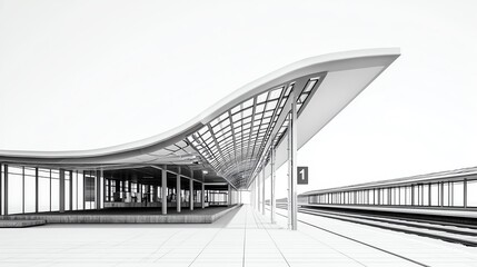 Obraz premium Modern train station architecture with elegant lines and open spaces.