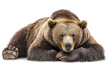 Fototapeta premium Studio photo of a bear isolated against a white background. Wildlife and conservation concept, space for copy.