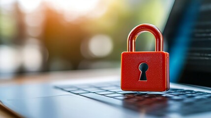 Fototapeta premium Endpoint Security: Protecting Your Digital Assets - Cybersecurity, data protection, network safety, digital privacy, secure access. A red padlock symbolizes endpoint security.