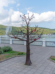 Abrau Durso, Russia 28 August 2024: Picturesque view of embankment of lake Abrau on sunny day in Abrau Durso