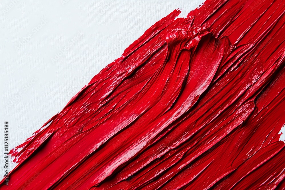 Poster vibrant red paint stroke creating a dynamic visual effect on a white background.