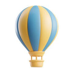 Obraz premium Whimsical 3D of Glossy Blue and Yellow Hot Air Balloon on Clean White Background