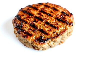 Grilled Iberian Pig Burger Patty on White Background


