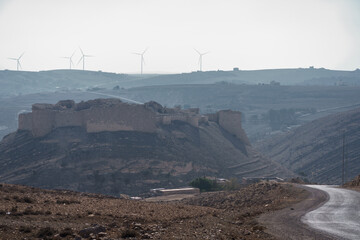 View of Shawbak castle and Arabah valley. Maٰān Governorate, Jordan