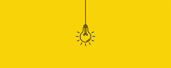 lighted bulb black line in bright yellow background for inspire in new ideas in business, studying, innovations 