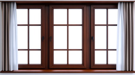 Fototapeta premium Soft sunlight through sheer curtains, a cozy window view illuminating peaceful interior
