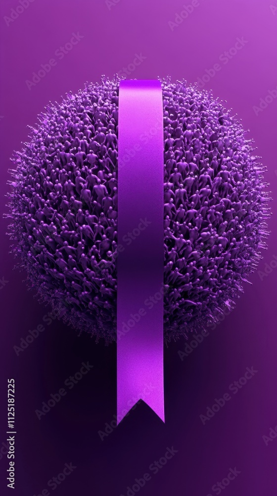 Aufkleber purple sphere of miniature figures with a ribbon: a 3d render of unity and collective identity