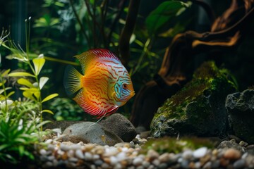 Vibrant fish swimming in a decorative aquarium tank