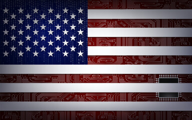 USA flag made of printed circuit boards. Digital technologies. Vector.