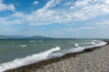 View of a stormy seascape of waves and the Black Sea