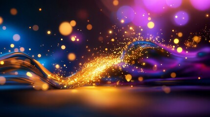 Obraz premium Golden Sparkles Abstract Wave - Abstract wave, golden sparkles, vibrant colors, energy, movement. Symbolizing innovation, luxury, technology, celebration, and dynamism.