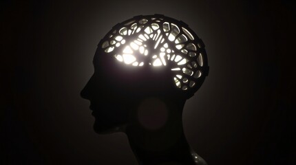 Illuminated Mind: A silhouette of a head, with a glowing, intricate network of pathways within the brain, symbolizing the power of thought and the potential for innovation.  
