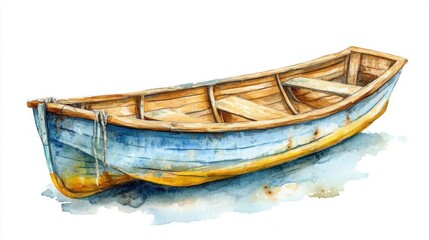 Watercolor Painting of an Old Wooden Rowboat