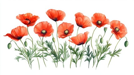 Naklejka premium Watercolor Poppy Flowers in Vibrant Hues