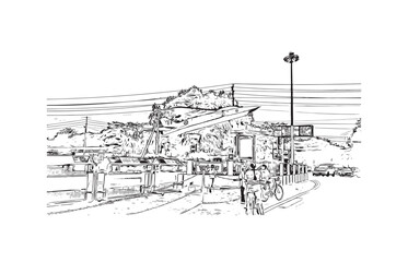 Fototapeta premium Building view with landmark of Varanasi is the city in India. Hand drawn sketch illustration in vector.