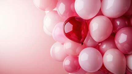 A vibrant collection of pink and red balloons set against a light background, creating a festive and cheerful atmosphere, evoking feelings of joy and festivity.