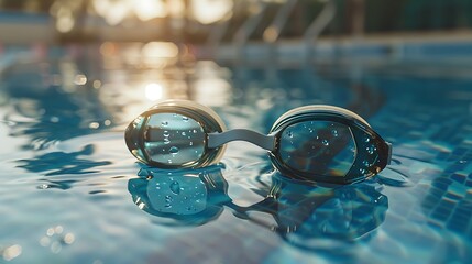 A detailed shot of swim goggles lying on the poolside.