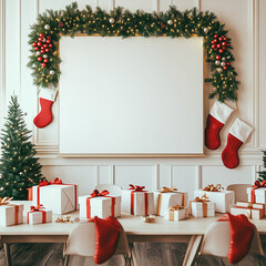 Corporate Meeting Room Decorated for Christmas with Blank Whiteboard