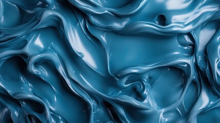 Fototapeta premium A glossy surface in midnight-blue twists into a fluid shape, offering a luxurious and mysterious visual experience reminiscent of glossy midnight waves or ink.