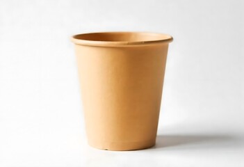 Empty Kraft Paper Cup on White Background
