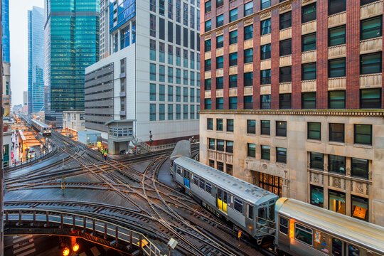 The loop long circuit of elevated rail that forms the hub of the Chicago "L" system in Chicago, Illinois.