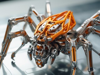 Obraz premium Detailed depiction of a futuristic robotic spider on a metallic surface
