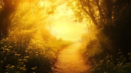 path to North sea beach in gold sunshine