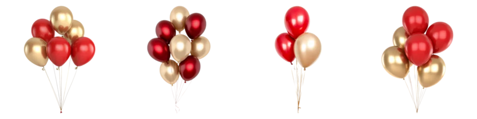 Selbstklebende Fototapeten Festive arrangement of red and gold balloons for celebrations and events on transparent background © Nakarin