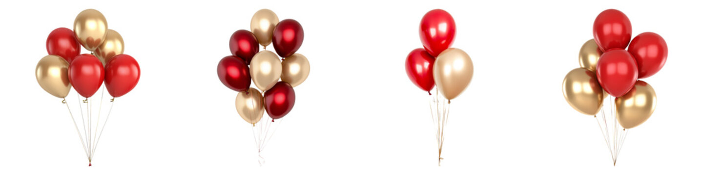 Fototapeta Festive arrangement of red and gold balloons for celebrations and events on transparent background