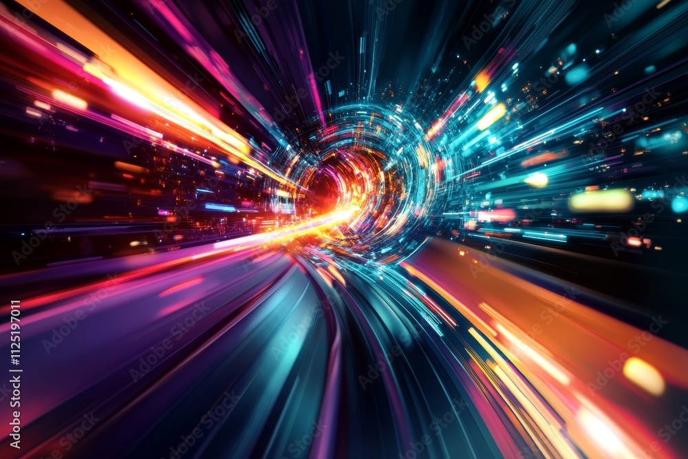 Fototapete abstract speed and light tunnel: a digital visualization of motion and energy