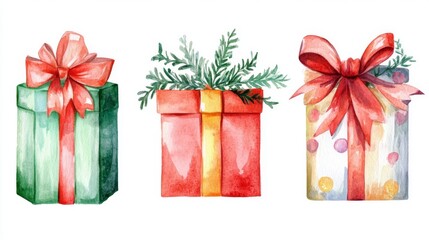 Watercolor Gift Boxes - Festive Christmas Decor