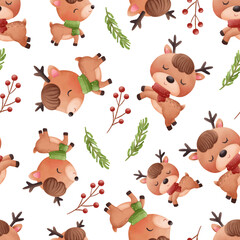 Joyful Winter and Christmas Seamless Pattern