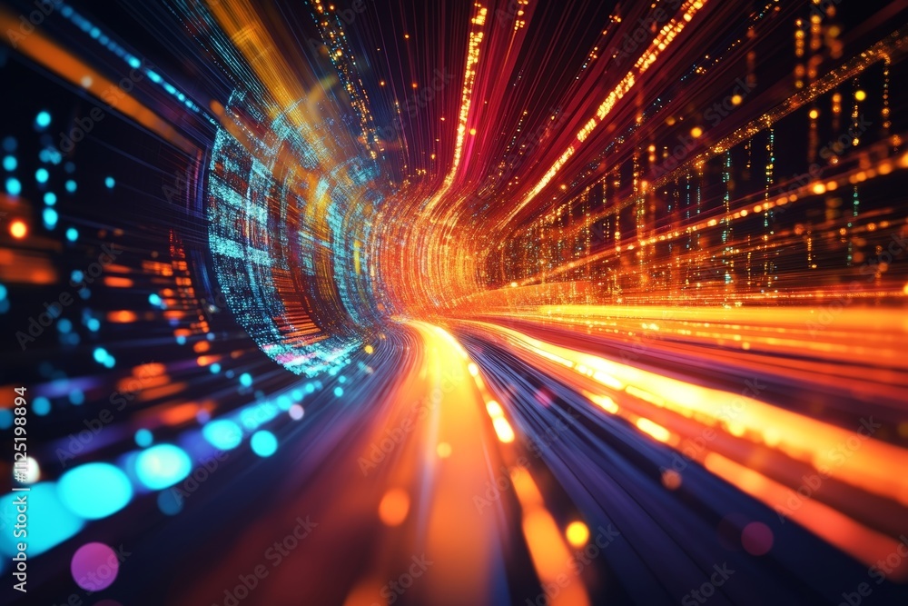 Aufkleber abstract digital tunnel of light and data streams