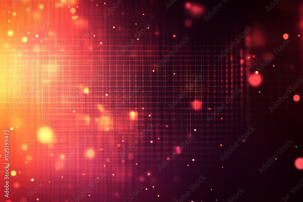 Poster abstract red and orange grid with glowing particles background