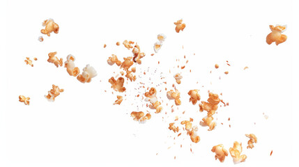 flying popcorn on white background