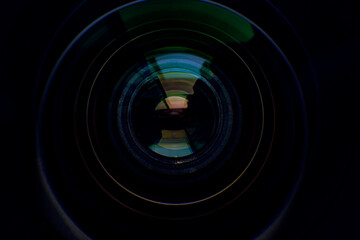 Close-up macro camera lens,Camera lens close up,Photo Camera or Video lens close-up on black background DSLR objective