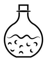 Magic potion bottle linear icon. Magical elixir, drink, wizard health, flask or magic isolated on white background. Magic symbol bottle flat icon for games and websites. Stock vector illustration.