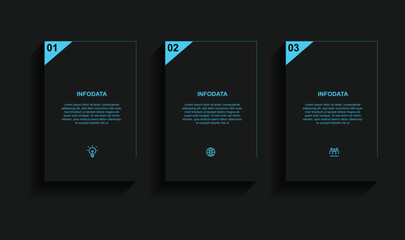 Modern design template infographic with black colour and 3 step square with shadow concept 