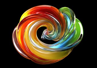 Colorful Glass Spiral Abstract Shape on Black Background. AI generated illustration