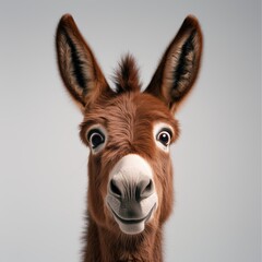 Fototapeta premium Charming donkey head portrait against a white background capturing a playful expression and unique features