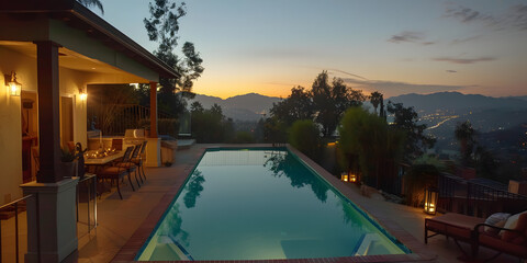 Obraz premium Luxury Pool on a Deck Perfect for Summer Relaxation