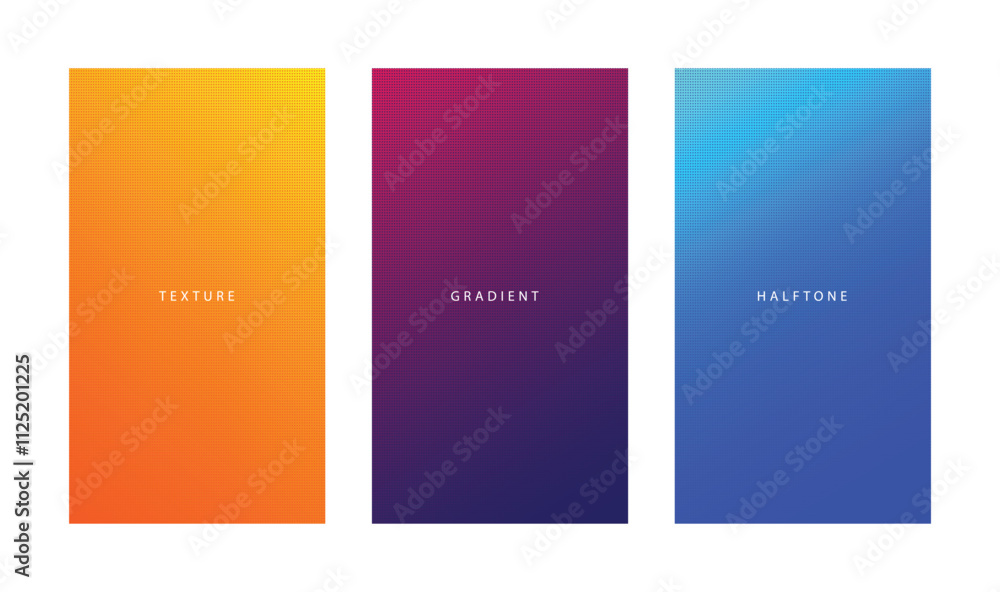 Poster set of colorful banners with gradient colours and halftone