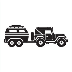 Off-road vehicle with trailer icon silhouette on white background
