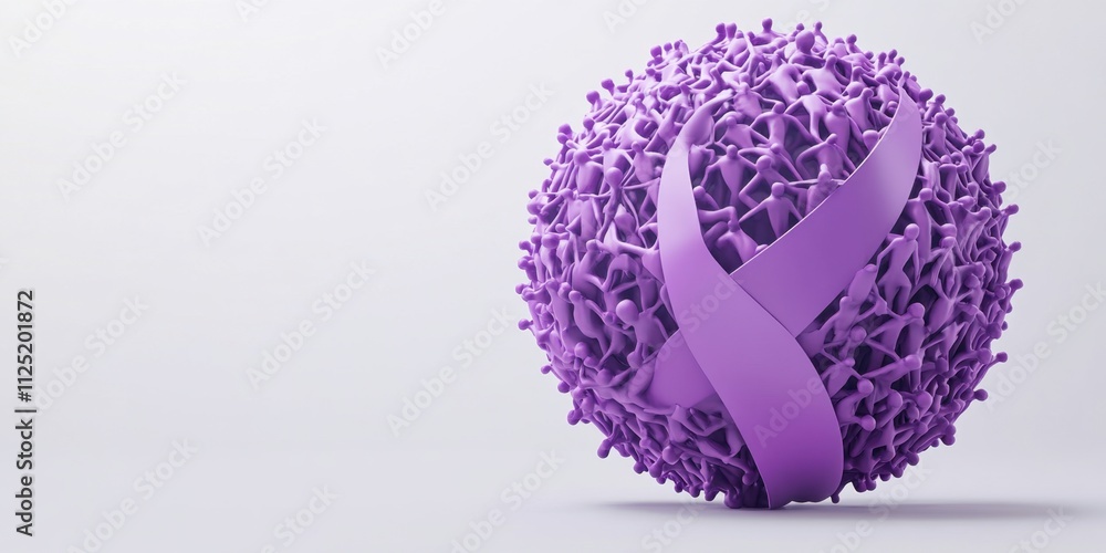 Poster global unity against epilepsy: a 3d render of intertwined people and purple ribbon representing soli