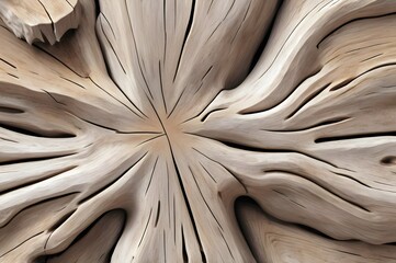 3D rendering of weathered driftwood with rough texture, deep grooves, and jagged edges. The light brown wood stands out against a white background, showcasing natural organic details.