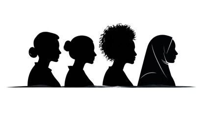 Silhouettes of women of different ethnicity on a white background